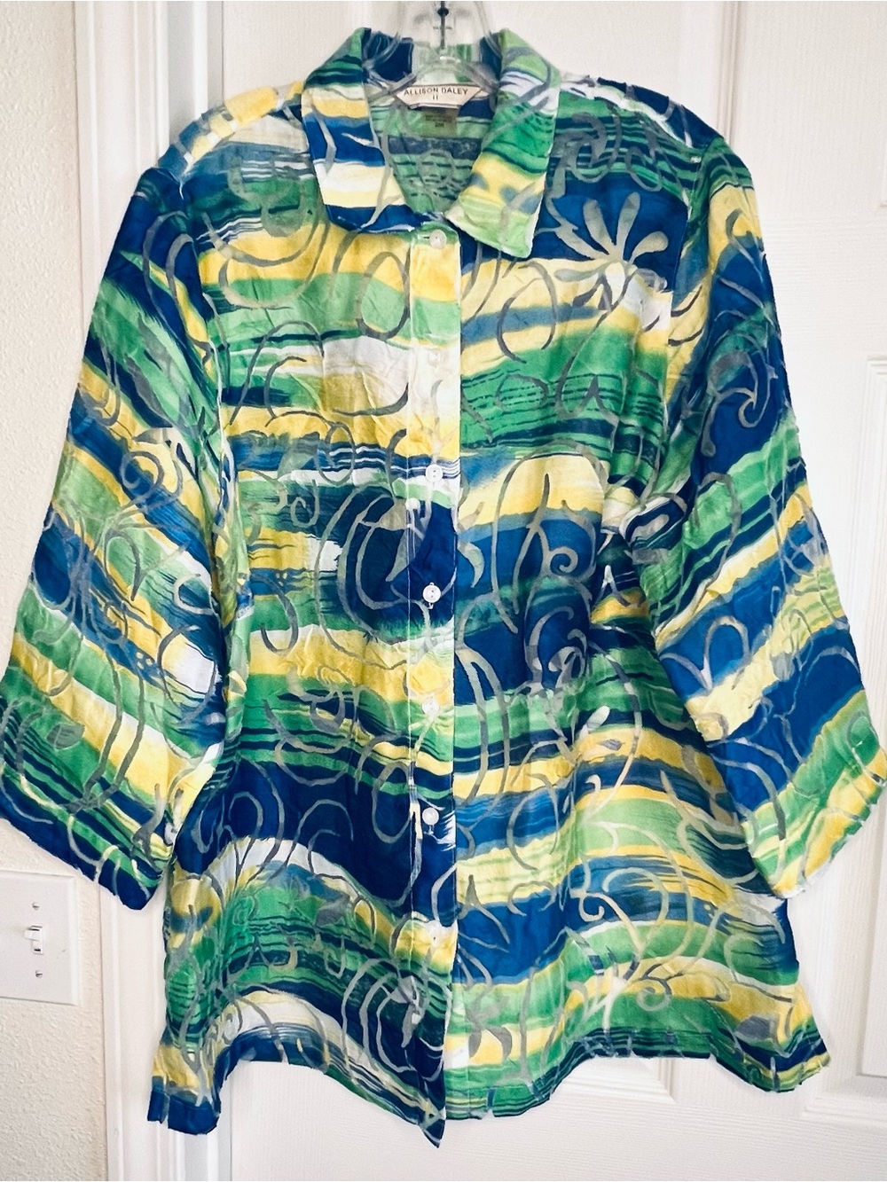 Allison Daley Sz 20W Women's Blue/Green Sheer Rayon/Polyester Blouse Cardigan